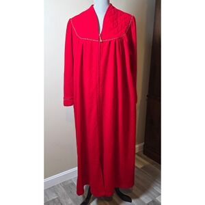 Vtg Vanity Fair Red Quilted Zip Front Long Robe Housecoat Tassel Trim Womens Lg